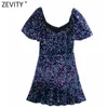 Zevity Women High Street Sexy V Neck Sequined Mini Sukienka Kobiet Chic Side Zipper Ruffles Vestido Club Party Odzież DS4948 210603