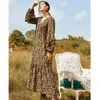 Floral Print Boho Long Maxi Dress Femmes V Neck Ruffle Vintage Casual Basic Winter es Loose 210427