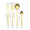 24pcs / set rostfritt stål svart guld bestick middag dinnerware set kniv gaffel kaffe sked bestick uppsättning kök porslin set 211012