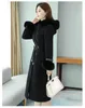 Office Ladies Winter Outerwear Long Faux Coat Women Maxi Overcoat Fur Collar Hoody Drawstring BUR122909 210927