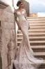 Klänningar blygsam långärmad spets sjöjungfru bröllopsklänningar med löstagbar tyllkjol ren nack illusion bodice brud sommar bröllop klänningar