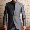 2 조각 튜닉 남자 정장 스탠드 칼라 사용자 정의 웨딩 턱시도 신랑에 대 한 회색 비즈니스 남자 패션 의상 재킷 x0909
