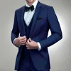 Slim Fit Mens kostym Smolking Terno Navy Blue Groom Tuxedo för bröllop Prom 3 Piece Male Mode Jacket Vest med byxor 2021 x0909