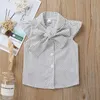 Style d'été enfants ensembles décontracté sans manches simple boutonnage Dot hauts jaune solide jupe arc coiffure enfant vêtements 210629