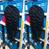 まっすぐな人間の髪4x4レース閉鎖女性のための卸売ブラジルのキンキーカーリーボディウォーターディープウェーブ180％密度13x4前頭ウィッグ