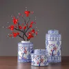 Vases Peinture Fleur De Prunier Vase En Céramique Chinois Vintage Bleu Et Blanc Porcelaine Pots De Fleurs Décoratif Avec Couvercle Salon Décor