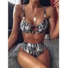 Sexig badkläder hög midja baddräkt brasiliansk biquini leopard print bikini set ring baddräkt sommar 2 stycke kvinnor 210702