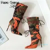 Botines de tacón alto sexis de camuflaje elástico, zapatos de diseñador de aguja, zapatos de punta estrecha para mujer 2021