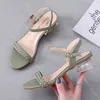 Sandaler Kvinnor Sandaler Pu Weave Soft Ladies Casual Crystal Skor Low Heel Woman Transparent Chunky Heels Outdoor Beach 220121