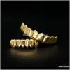 Grillz Dental Body Drop Delivery 2021 Mens Gold Grillz Set Fashion Hip Hop Jewelry High Quality Eight 8 Top Tooth Six 6 Bottom Teeth Grill