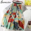 SURMIITRO Floral Print Chiffon Maxi Skirt Women With High Waist Spring Summer Ladies Red Black Long Pleated Skirt Female 210730