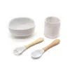 A5KF 4 Pcs Baby Silicone Suction Bowl Spoon Fork Cup Learning Training Feeding Set Utensil Dishes Tableware for Newborn G1210