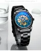Calendário de negócios clássico masculino relógios homens luxo azul de aço inoxidável malha automática movimento relógios de pulso
