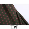 TRAF Women Fashion Polka Dot Wrap Slit Midi Dress Vintage Backless Side Zipper Thin Straps Female Dresses Mujer 210415