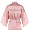 Women's Sleepwear Dusty Pink Robes Women Silver Writing Party Bride Dressing Gown Satin Silk Short Wedding Gift Bridesmaid Team Bathrobe