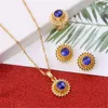 Brincos colar de jóias etíopes conjunto ouro cor de cristal anel de pingente médio habesha casamento