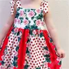 Luksusowe dziewczyny Rose Drukowana sukienka 2021 Lato Nowe Dzieci Polka Dots Bow Sukienka Sukienka Dla Dzieci Plisowana Sukienka A6117 2574 Q2