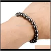 Beaded Strands Bracelets Drop Delivery 2021 Black Hematite 8Mm Ball Bead Magnetic Therapy Magnet Stone Bracelet Relieve Arthritis Headache S