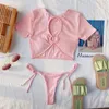 Roupas de banho feminina biquínis rosa tênis de tiro de tênis de traje de banho de maiô para meninas 2021 banheira hollow out top string tanga verão