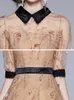summer Elegant women half Sleeve Mesh Dress Flower Embroidery Stitching Lace High Waist 210531