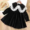 Baby meisje mode grote kant kraag fluwelen prinses jurk lente herfst meisjes kinderen verjaardag jurken vestidos kleding 1-10age G1129