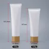 Vuoto di plastica bianca Squeeze Tubes Bottle Barattoli di crema cosmetica Balsamo per labbra da viaggio ricaricabile Contenitore con tappo di bambù