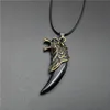 Wolf Tooth Men Necklace Fashion Resin Alloy Head Pendant Necklaces With Leather Rope Jewelry