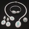Yulaili Beautiful Blue Gemstone Earring Diamond Set and African Pandemic Women Dinner Matching Sets Wholesale Girls Gifts