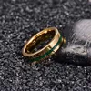 Wedding Rings 6mm Gold Color Polished Inlaid Malachite Tungsten Steel Ring For Men Groove Carbon Engagement