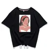 Harajuku портрет напечатанный женская футболка боковая лица женщины носить серьги с коротким рукавом круглые шеи женские футболки футболки шикарные вершины 210507