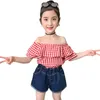 Teen Girls Clothing Plaid Tshirt + Denim Short Teenage Summer Clothes Casual Style Costumes For Children 210527