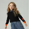 Wholesale Spring Teenagers Girls Sweatshirts Long Sleeves Turtleneck Collar Letter Print Cotton Children Clothes E1357 210610