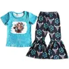 Модная детская дизайнерская одежда Комплекты для девочек весна-лето расклешенные наряды с принтом коровы Бутик для девочек Одежда с короткими рукавами для малышей B8849282
