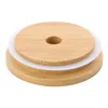 Bambus-Kappe-Deckel 70mm 88mm wiederverwendbarer hölzerner Mason-Jar-Deckel mit Strohloch und Silikondichtung DHL-freier Lieferung