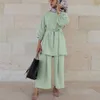 Jeux musulmans en deux pièces Dress Vêtements ethniques Eid Mubarek Abaya Turquie Hijab Caftan Kaftans Islamic Abayas pour Femmes Musulman Ensembles