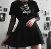 Damen T-Shirt Skeleton DRUCK Dunkel Gothic Grunge-Stil Übergroße Schwarz Tops Weibliche Edgy Mode Grafik T-Stück Ästhetische Kleidung