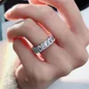 Top Sell Luxury Jewelry Real 100% 925 Sterling Silver Emerald Cut White Topaz CZ Diamond Gemstones Party Women Wedding Engagement Band Ring Gift