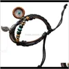 Lien, chaîne Bracelets livraison directe 2021 arrivée fait à la main indien capteur de rêves Bracelet avec des perles en bois Pu cuir femmes bijoux feuille de métal