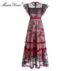 Modedesigner Weibliches Kleid Sommer Damenkleid Schmetterlingsärmel Mesh Stickerei Kleider 210524