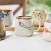 Vintage Coffee Mug Unique Japanese Retro Style Ceramic Cups, 380ml Kiln Change Clay Breakfast Cup Creative Gift for Friends 211101