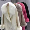 OFTBUY Real Fur Coat Winter Jacket Women Natural Fur Collar Cashmere Wool Blends Long Outerwear Ladies Streetwear 211130