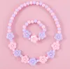 Joyería de juego para niños pequeños, collar con cuentas, pulsera, regalos de intercambio para niñas pequeñas, vestirse, accesorios de flores de princesa, rosa y azul