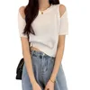 Gebreide T-shirt met korte mouwen Dames Strapless Losse Crop Top Zomer Koreaanse Mode Kleding 210520