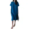 S-XL Summer Girls Dress Women Cotton Linen Manica corta es Abito vintage femminile Oversize Boho Robe Femme Vestido 210423