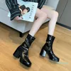 Sexy High-Heeled Shoes Fashion Thick-Bottom Patent Leather Shiny Temperament Thin Autumn and Winter Short Boots Women