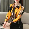 Vintage Leopard Chiffon Blusar Kvinnor Långärmade T-shirts Koreanskt tryck Toppar Blusas Mujer de MODA 8092 50 210521