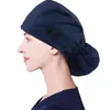 Print Adjustable Long Hair Working Cap with Button Ponytail Holder Scrub Hats Elastic Nurse Hat for Women