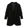 Casual Solid Blazer Kvinnor Ytterkläder Sjal Krage Fickor Office Coat Lady Tre Kvartär Ärme Elegant Feminino 210515