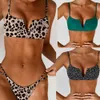 Omkagi Leopard Swimwear Women Sexy V Neck Biquíni Swimming Swimsuit Push Up Bikini Set Suit de banheira Bikinis Bikinis Mujer 210319