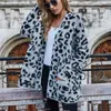 High Street Cardigans for women Autumn Winter elegant Long Sleeve Loose Plus-sized Leopard Knitted Cardigan Sweater Female 210508